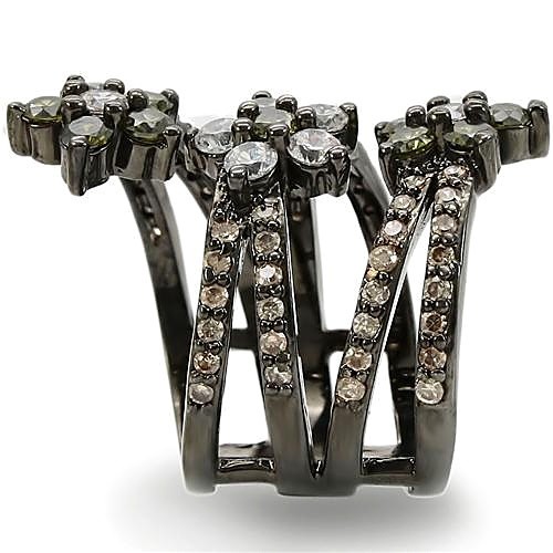 Women’s Floral Ring, Multicolor CZ, Ruthenium Plated, Brass, Wrap ring