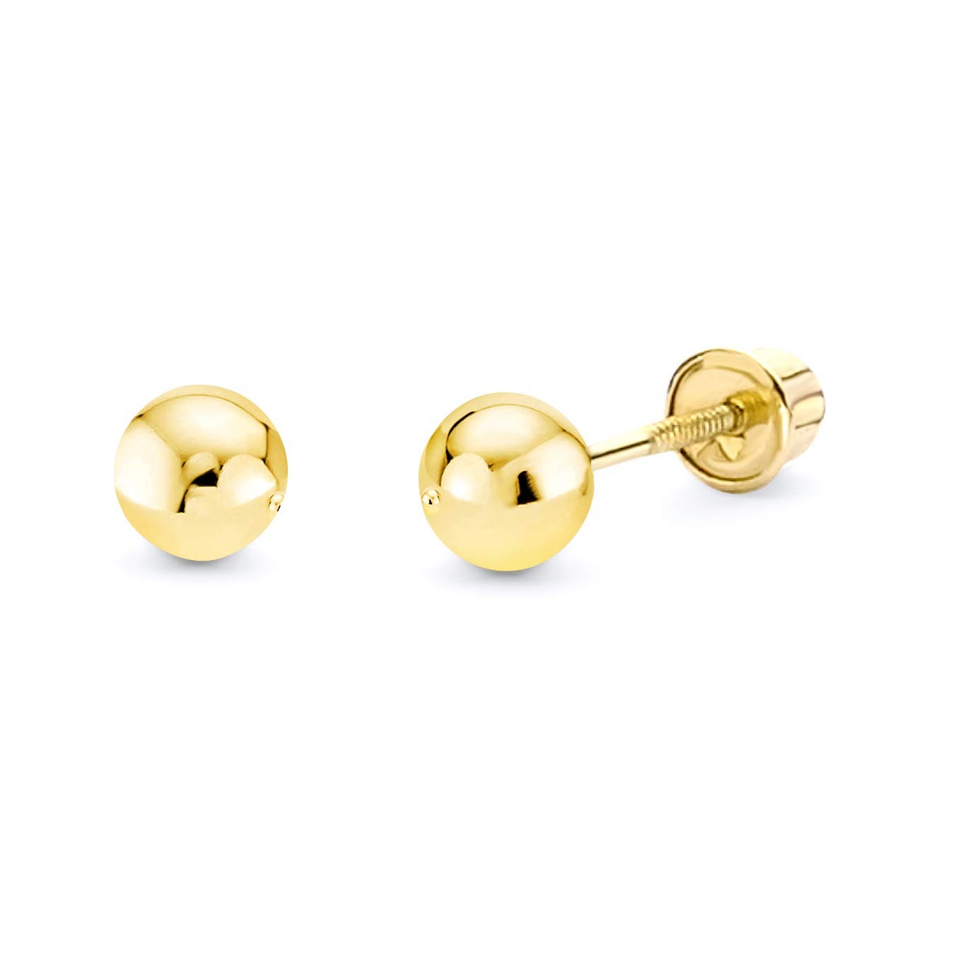 14k REAL Yellow/White Gold 2mm,3mm,4mm,5mm,6mm Ball Stud Earrings with Screw …