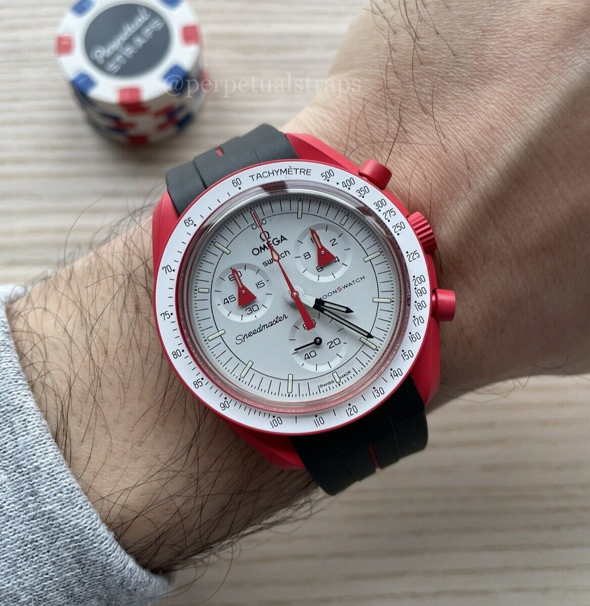 BLACK RED ACCENT – RUBBER WATCH STRAP for Omega X Swatch Speedmaster MoonSwatch