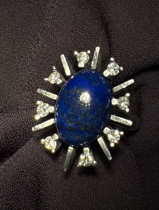 Vintage Preowned Lapis & Diamond Ring Sterling Silver