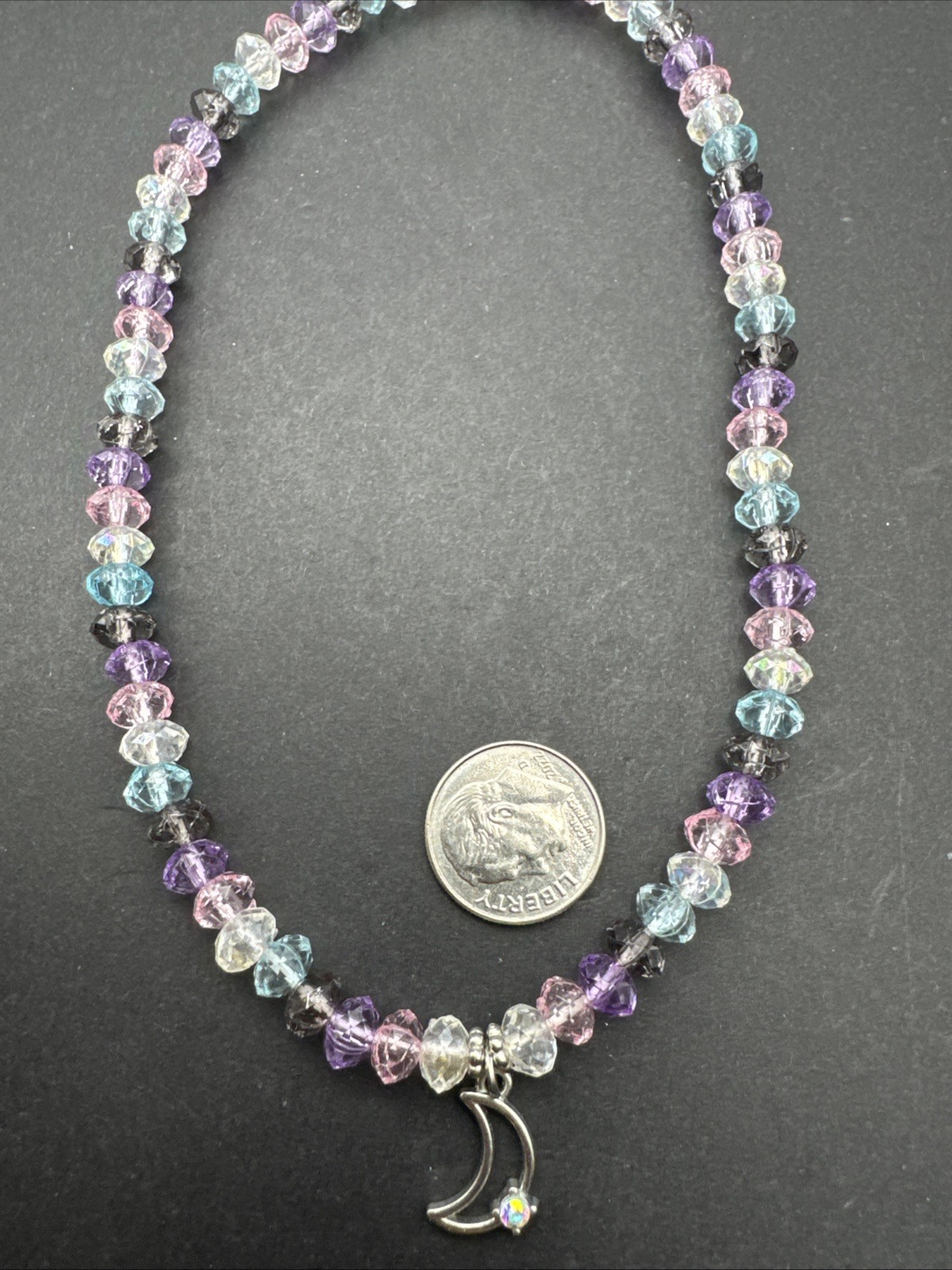 Stretch Choker Pastel Beads With Moon Iridescent Bling FREE SHIPPING!
