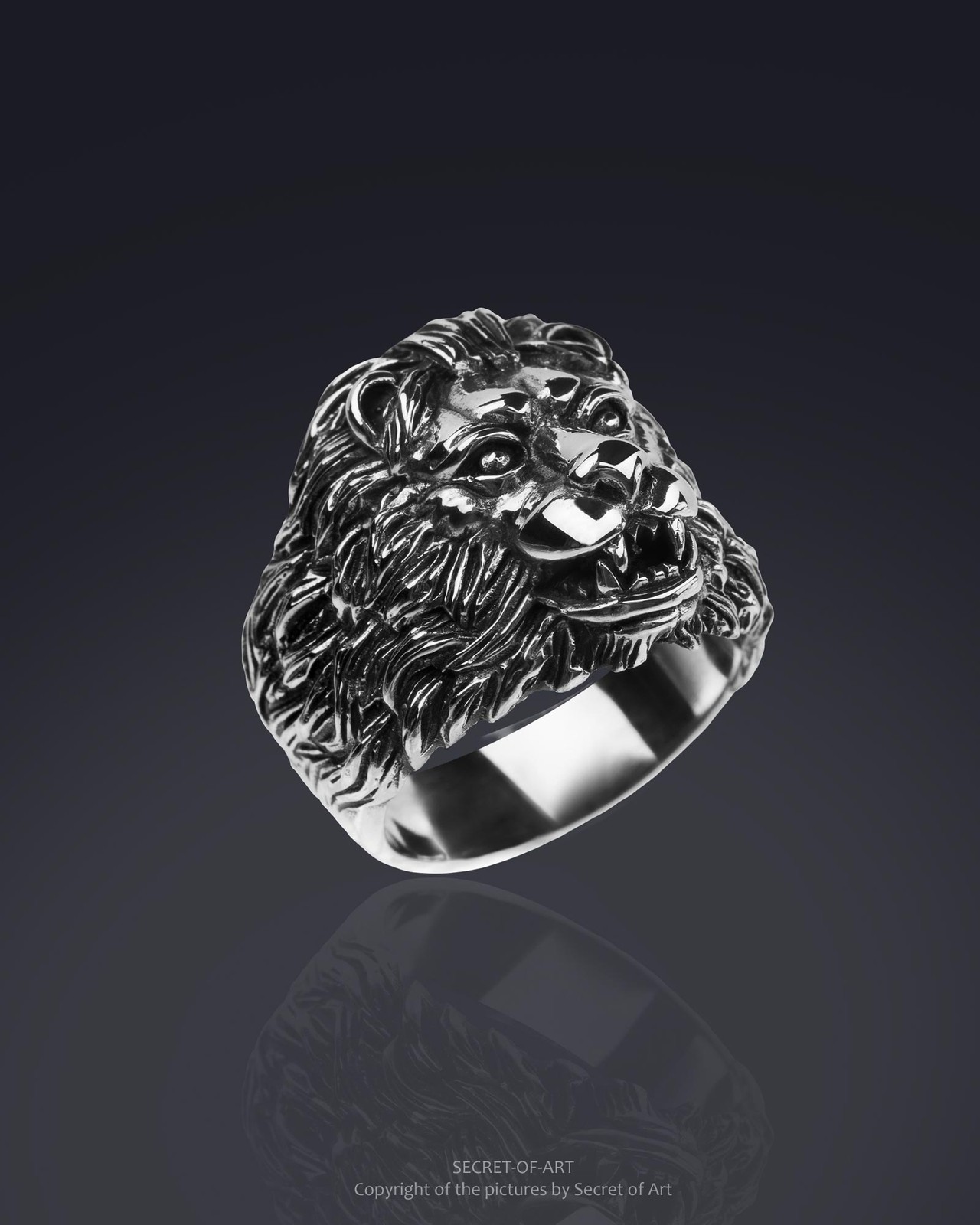 Lion head Ring Silver 925 Silver Biker Goth Rock Mens jewelry gift US-size 8-13