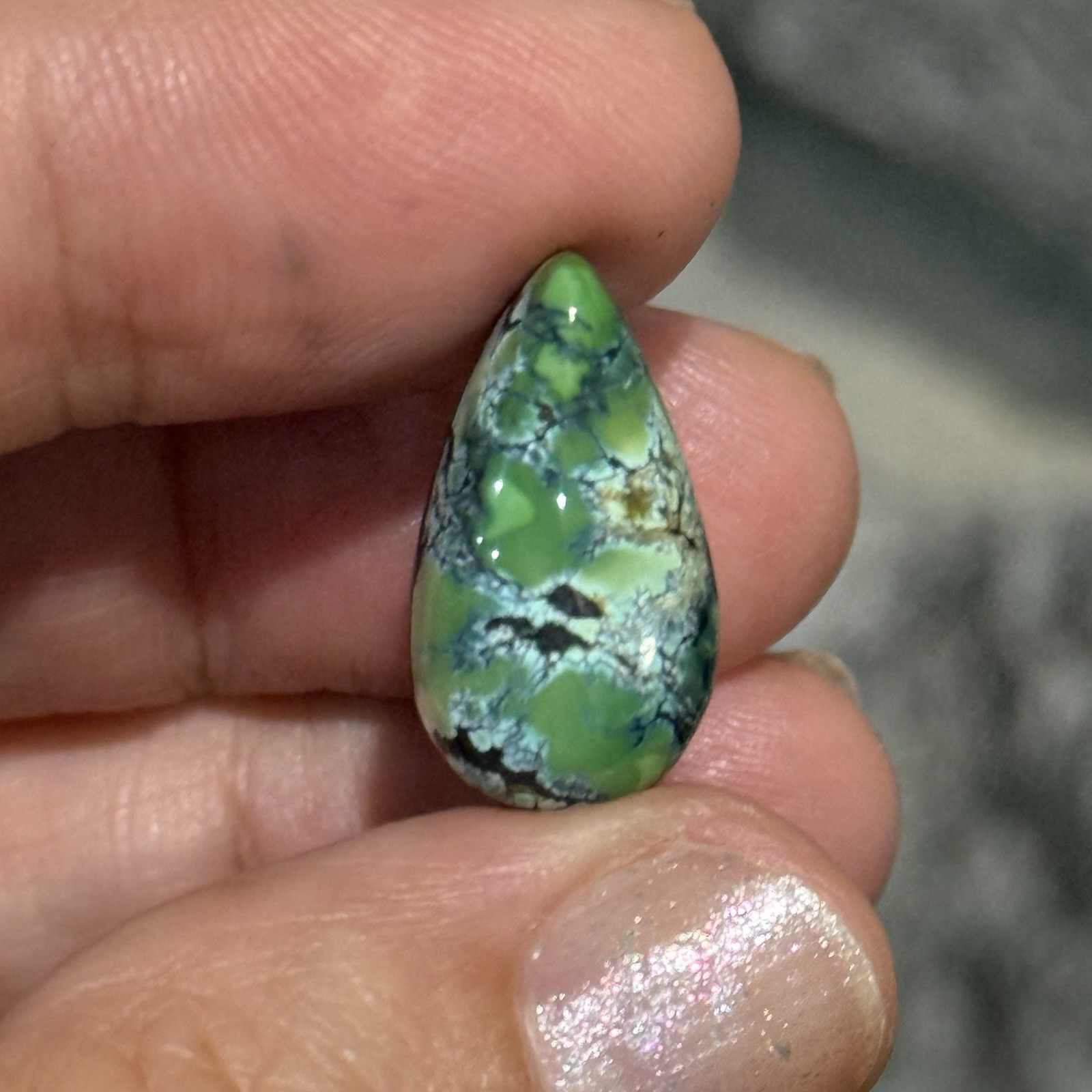 10.7ct 18.9×10.5×7.5mm Green Qingu Mine Turquoise Teardrop Cabochon Backed Stone