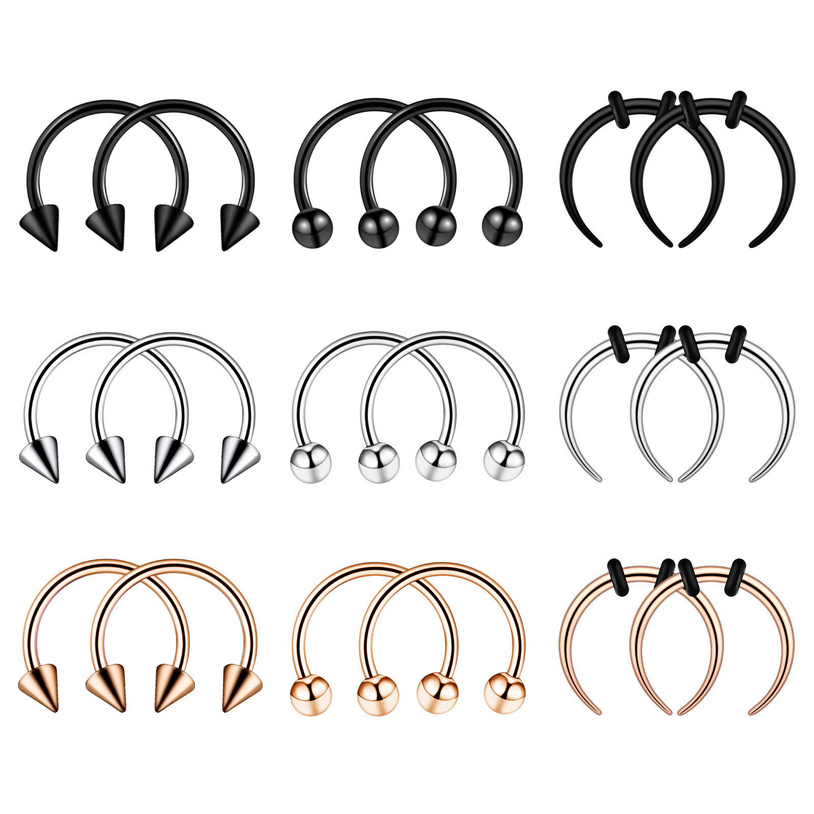 Surgical Steel 16G Septum Hoop Rings 12-18PCS Nose Cartilage Helix Earring Kit