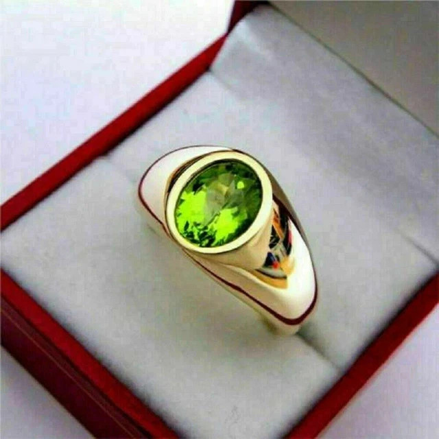 2 Ct Oval Cut Peridot Solitaire Men’s Wedding Band Ring 14k Yellow Gold Finish