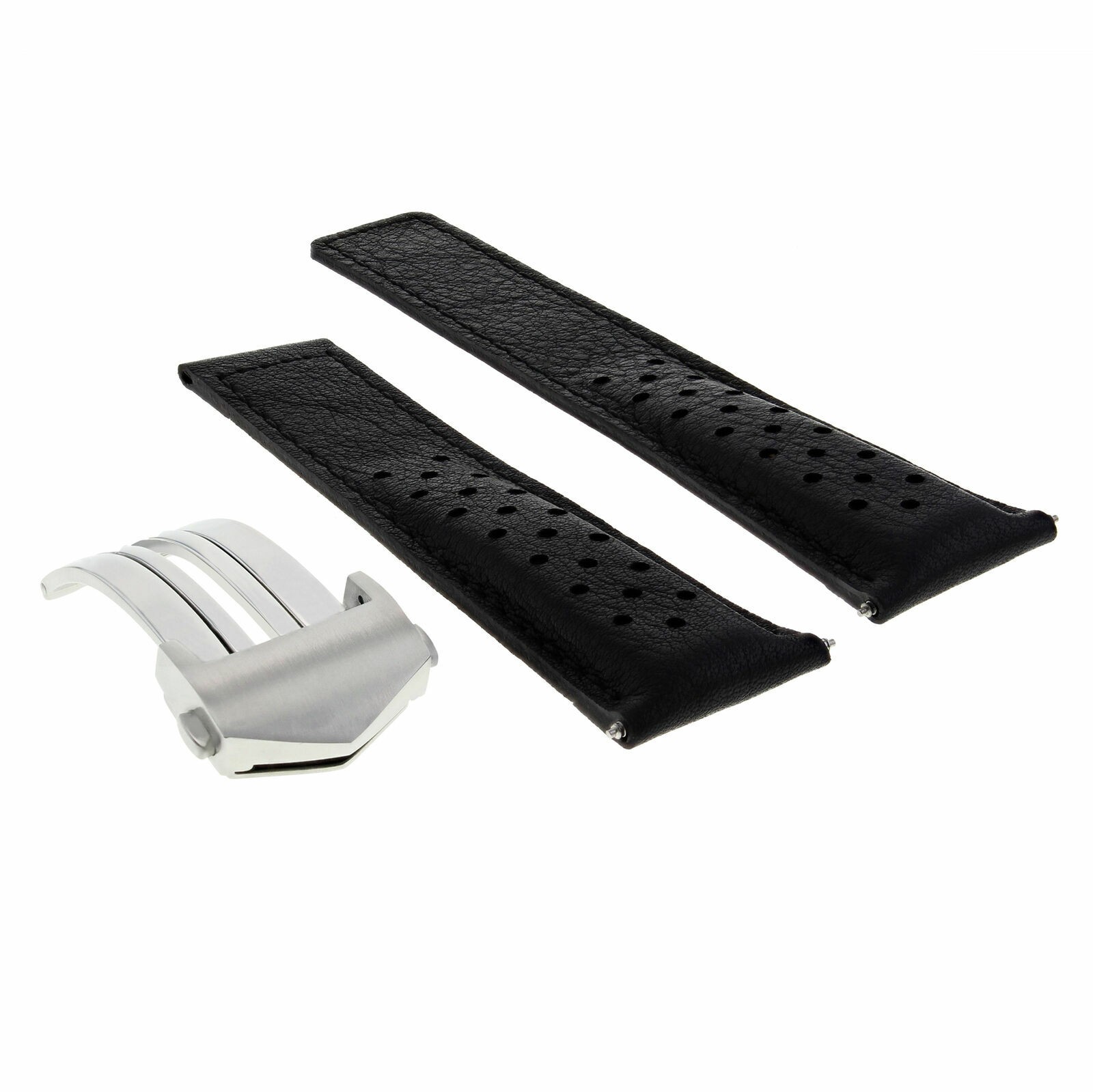22MM LEATHER BAND STRAP FOR TAG HEUER MONACO CALIBRE 12 CAW2111 CLASP BLACK