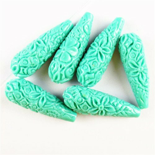 19g 6Pcs Carved Blue Man-made Turquoise Flower Teardrop Pendant YJZS7