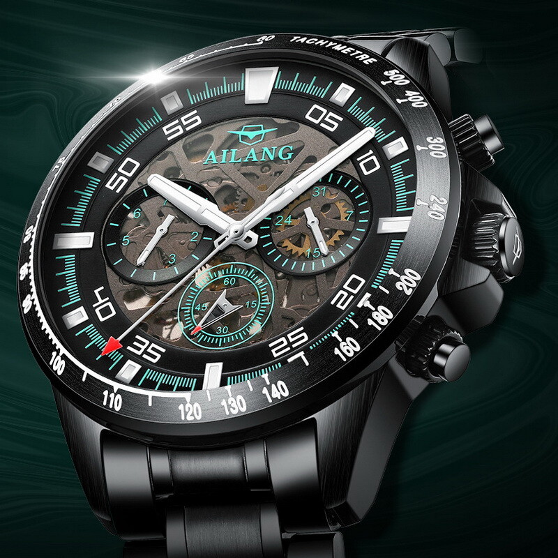 AILANG Men Luxury Hollow Out Multifunction Tourbillon Automatic Mechanical Watch