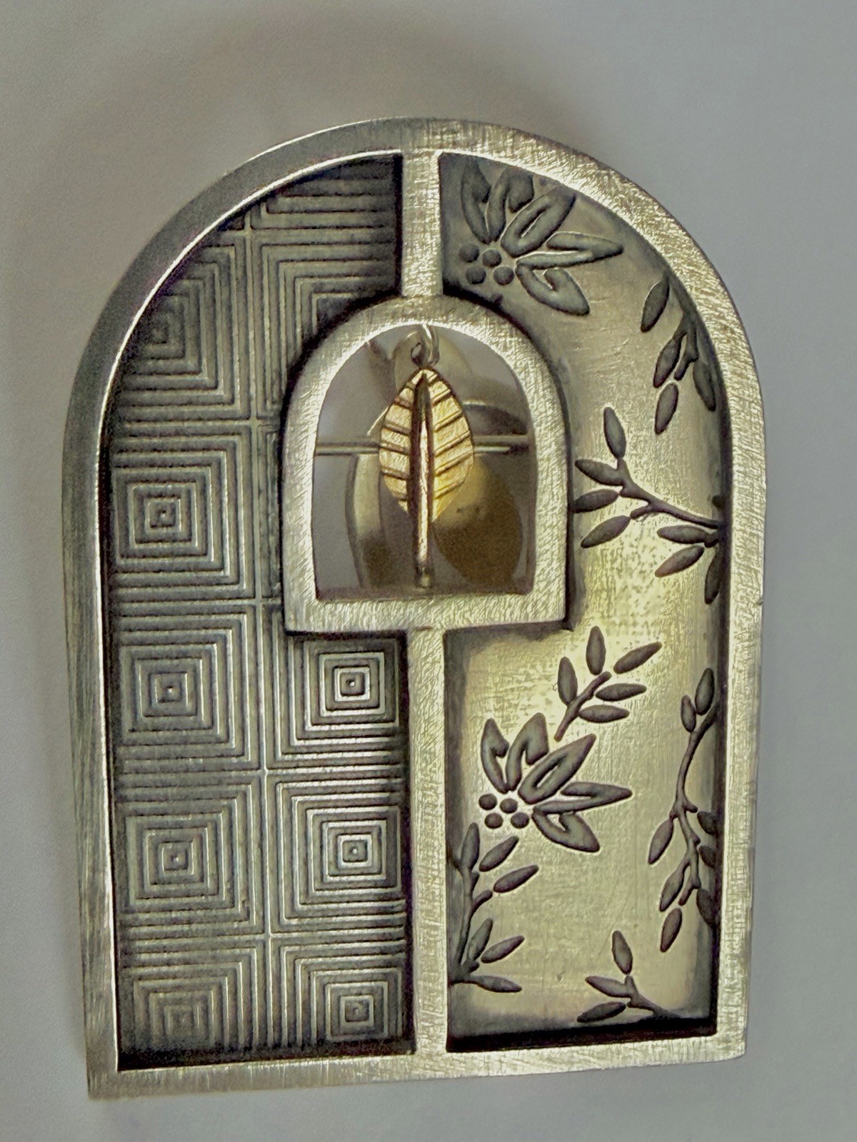 Vintage Karen Krieger Studio Sterling 14kt Gold Split Doorway Brooch & Earrings