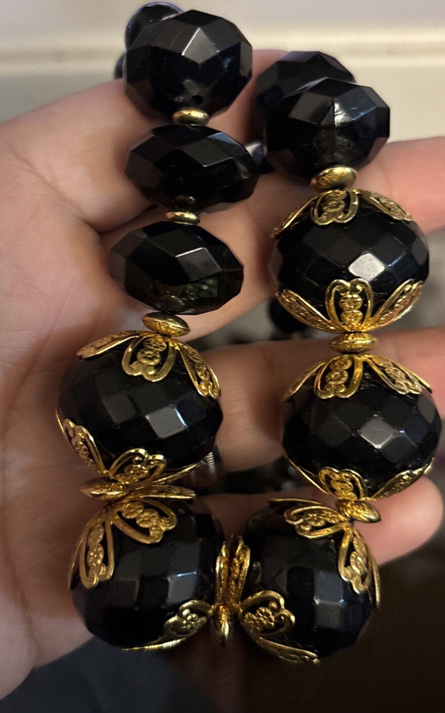Signed LYDELL NYC Statement Necklace Black beaded 25”