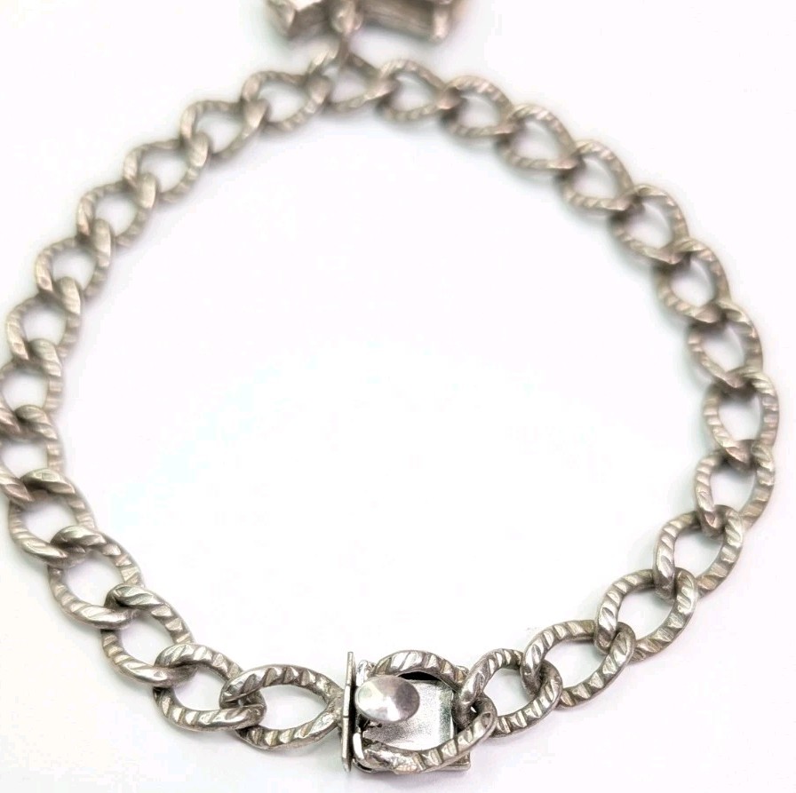 Automade Sterling Silver Charm Bracelet Push Lock Clasp 7-3/4 Inch Scottie Dog