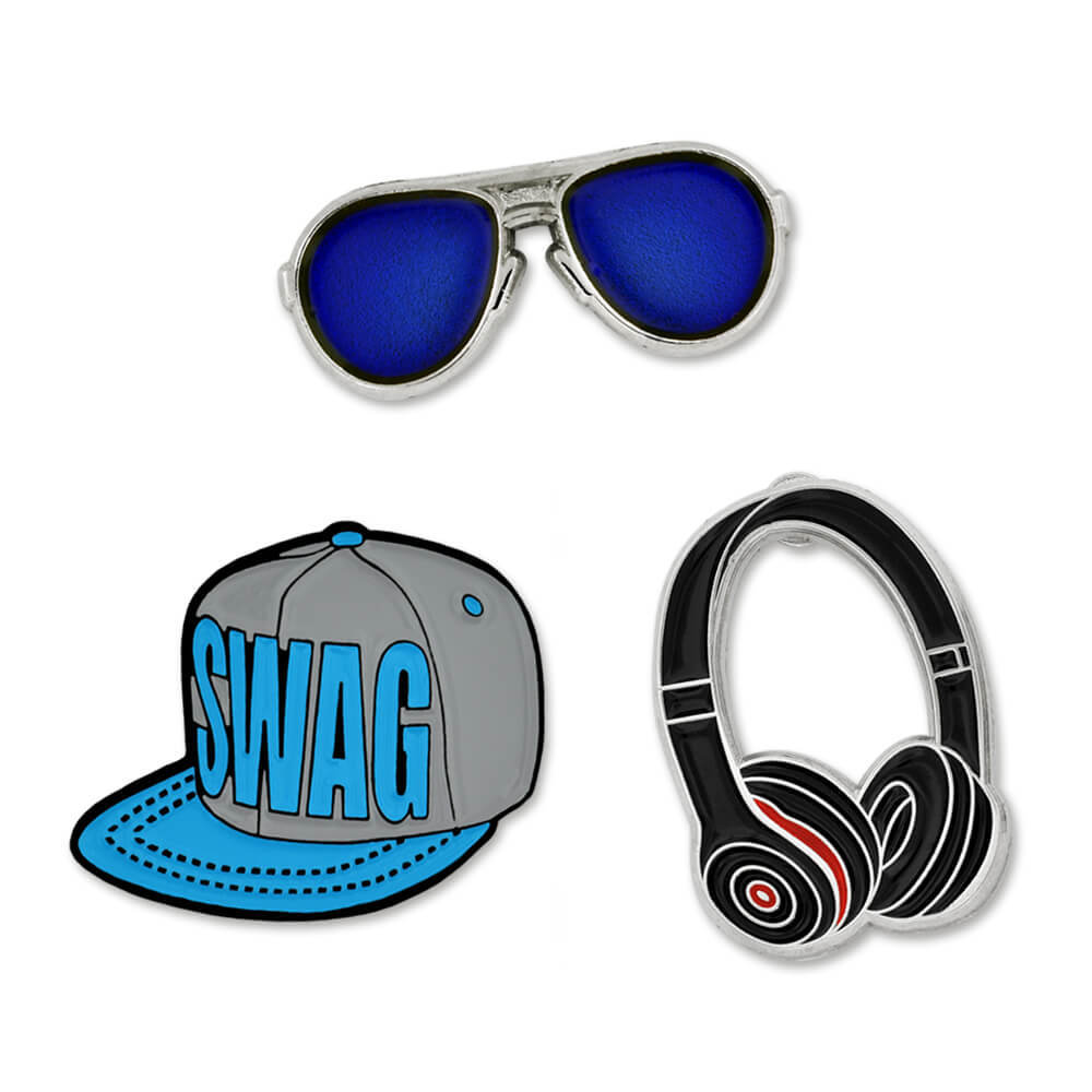 PinMart’s Swag Snapback Headphones Aviators Trendy Enamel Lapel Pin Set