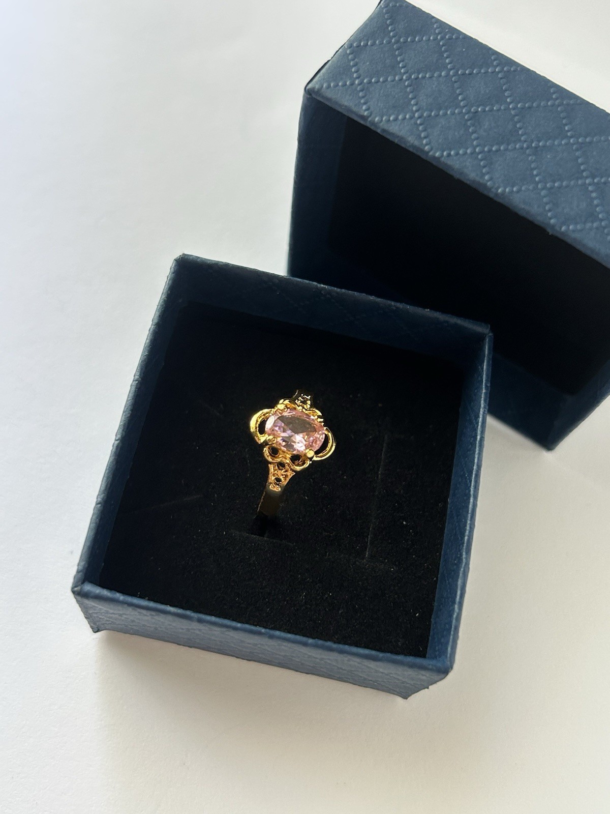 Vintage Pink Cubic Zirconia Ring Gold Plated Womens Size 6.5