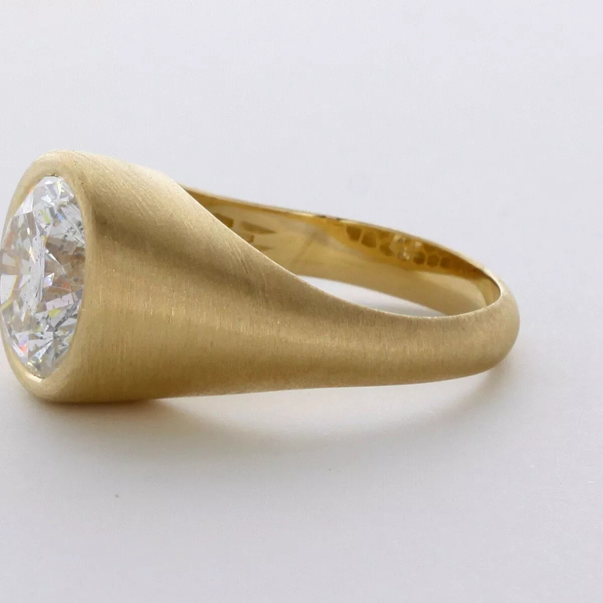 Solitaire Mens Ring 14K Gold Bezel Set 4.61 Carat Round Lab-Grown Diamond F SI1