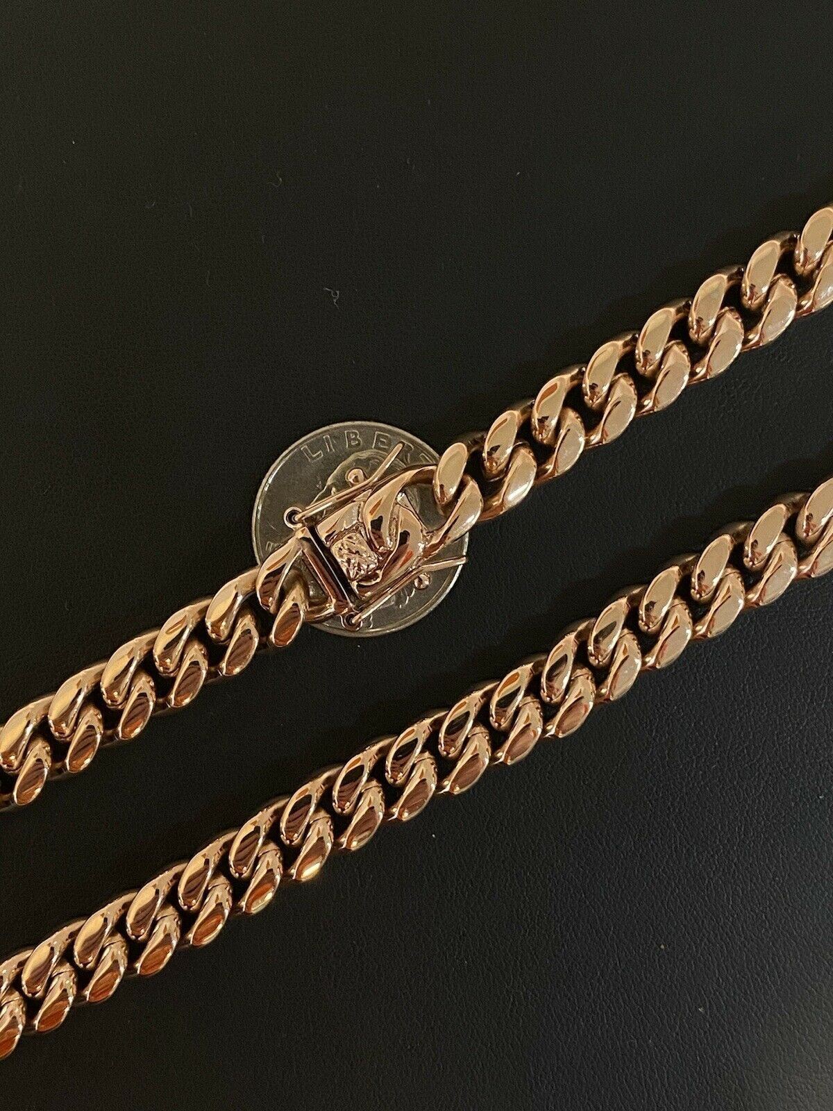 10mm Mens Miami Cuban Link Choker 14k Rose Plated Stainless Steel Chain Hip-Hop