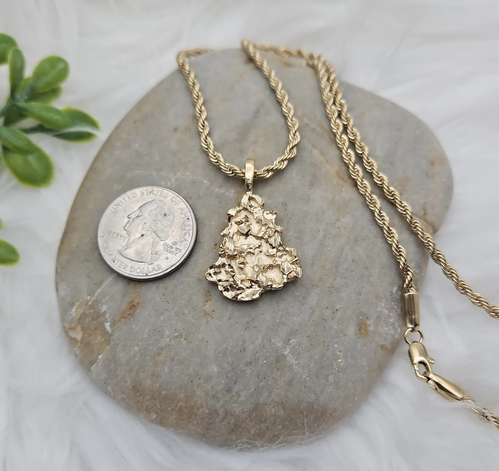 Gold Nugget Necklace, Gold Nugget Chain, 14k Heavy Plated Gold, 3mm French Rope
