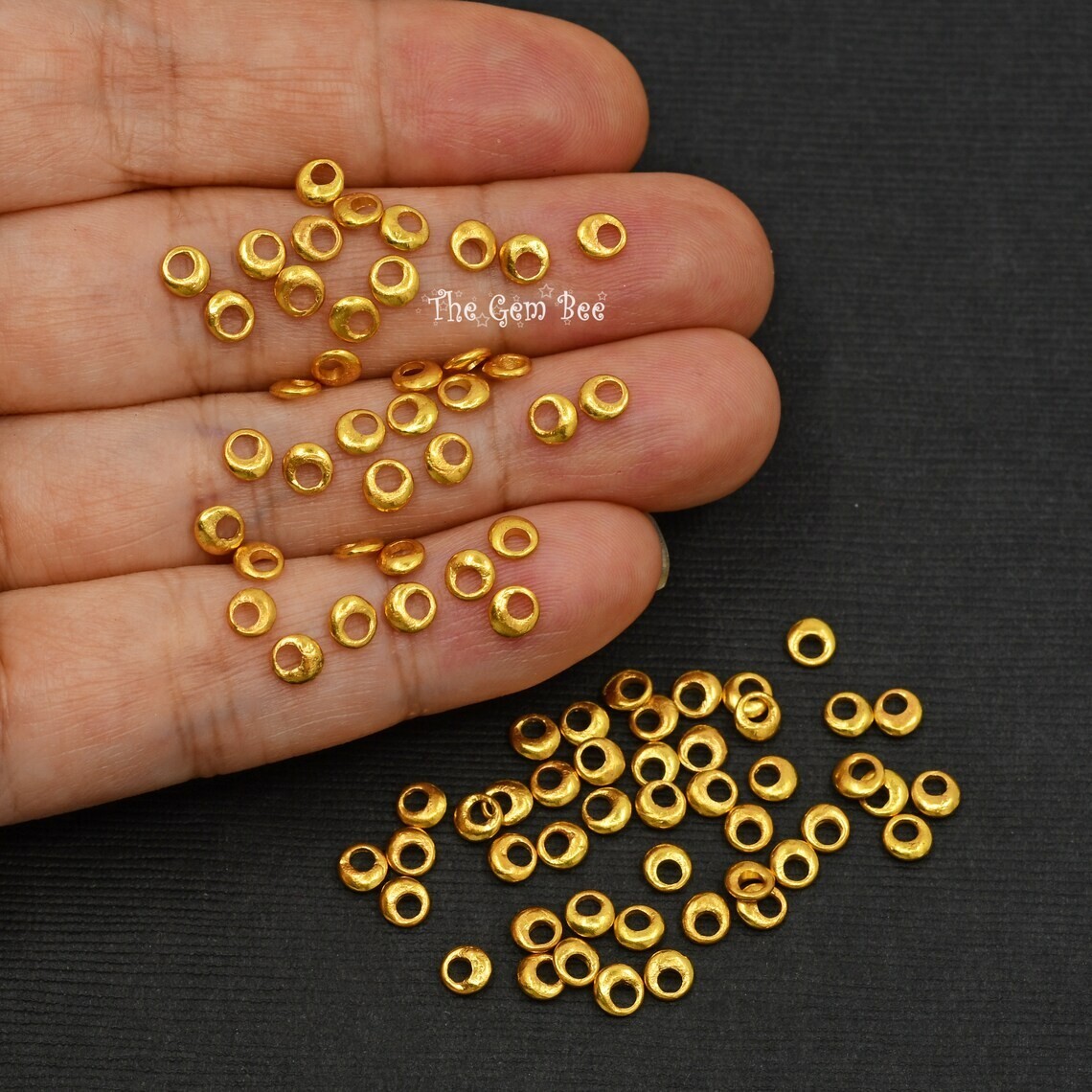 4mm 18k Yellow Gold Ancient Antique Rounded Donut Nugget Spacer Finding (5)
