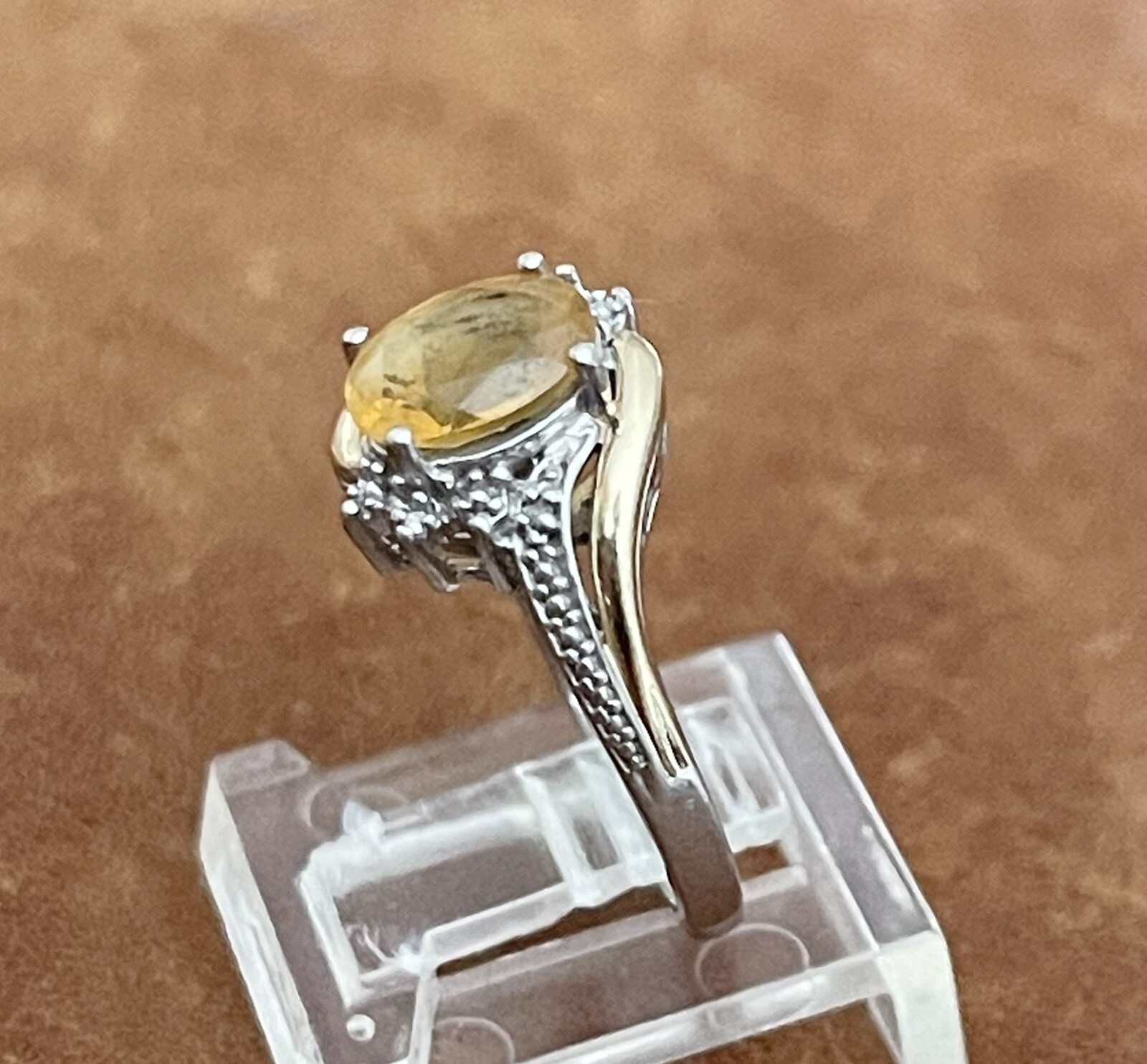 Vintage Alwand Vahan 10K Gold & 925 Sterling Citrine & Diamonds Ring Size 7