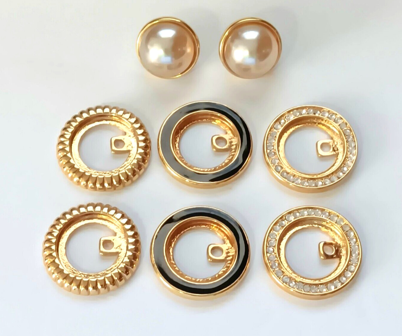 NEW Stamped KJL Kenneth J Lane 3 in 1 Faux Pearl & Rhinestone Stud CLIP Earrings
