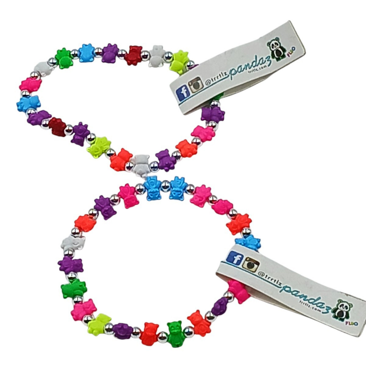 TRRTLZ Pandaz Panda Stretch Bracelet 2pc Multi Colorful Fun Silver Bead Spacer