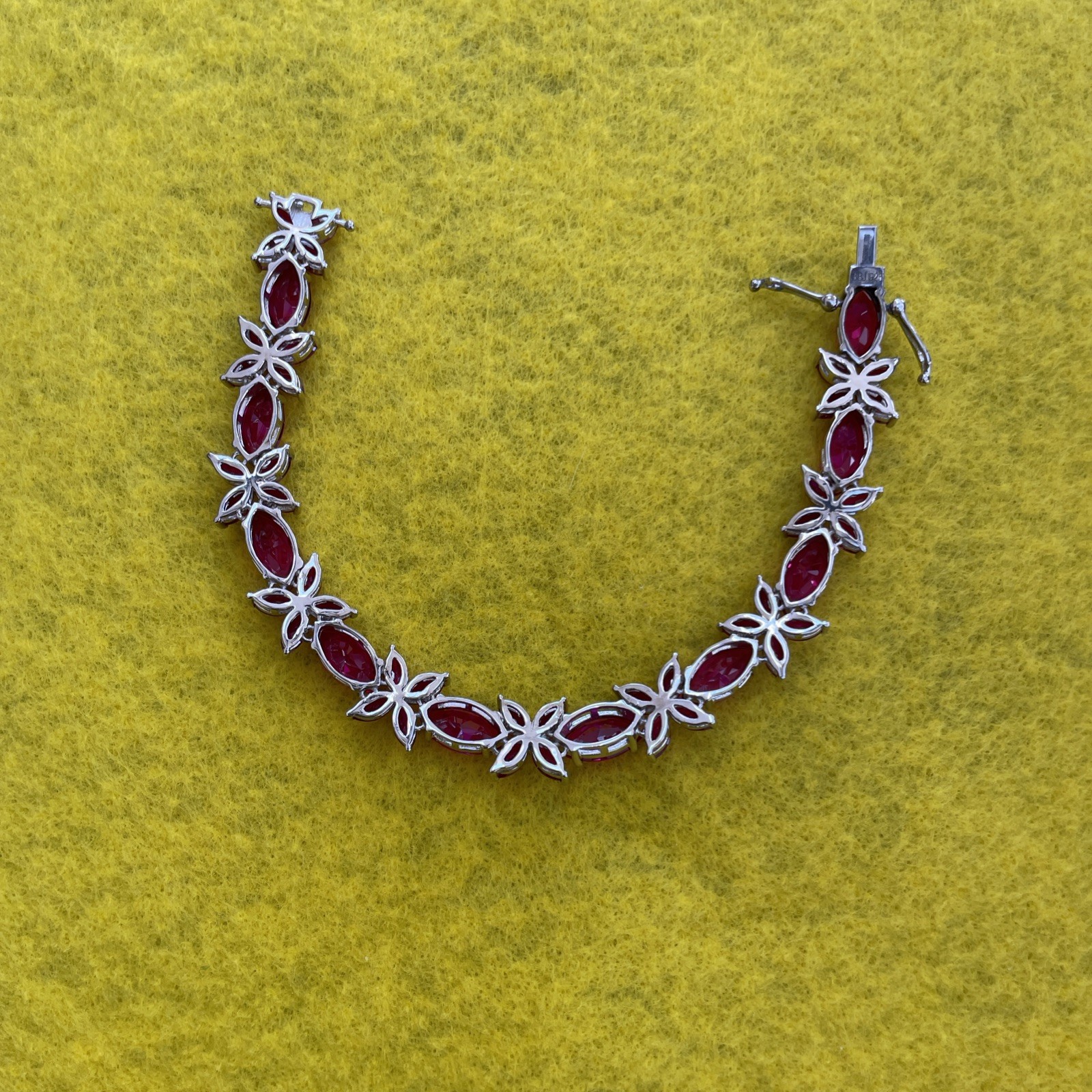 24.76 CTW 7.2” Lab Created Marquise Ruby & 925 Silver Bracelet – 21 Grams