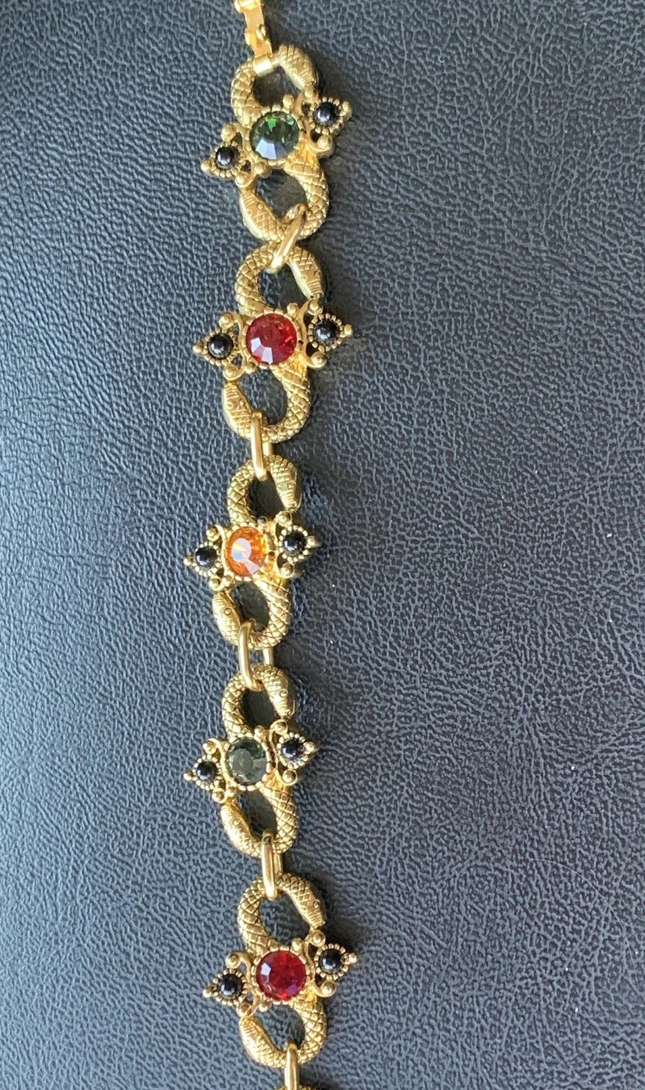 Joan Rivers Gold Tone Link Snake Chain Bracelet with Multi Colored Rhinestones
