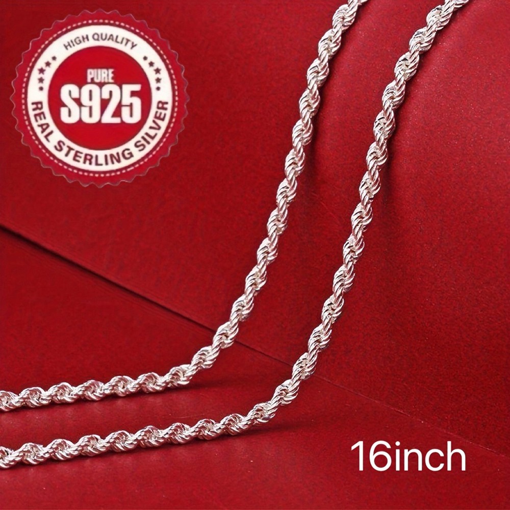 1pc Durable 925 Sterling Silver Twisted Rope Chain for Daily Wear & Everyday Use