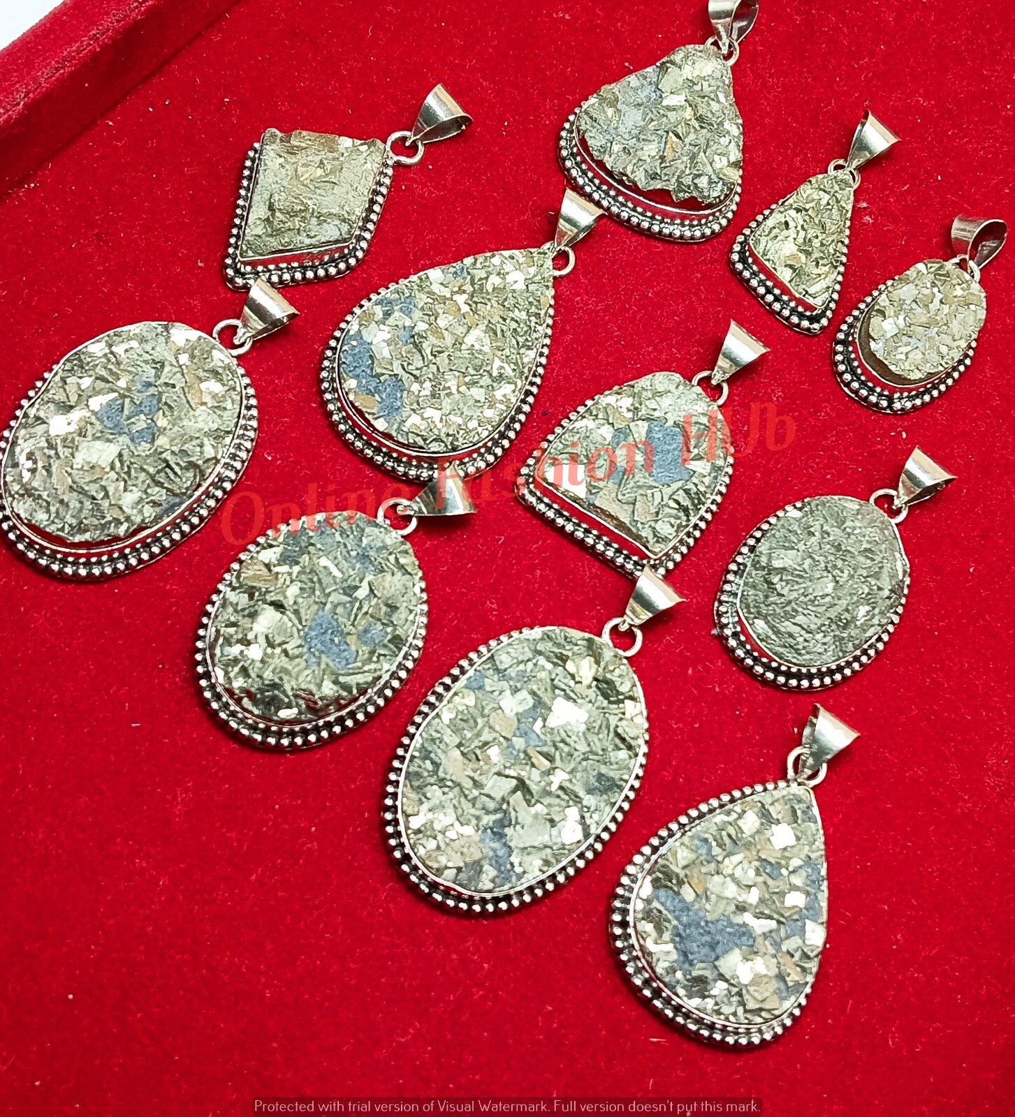 100pcs Pyrite Druzy Gemstone Pendants 925 Sterling Silver Plated Wholesale Lot