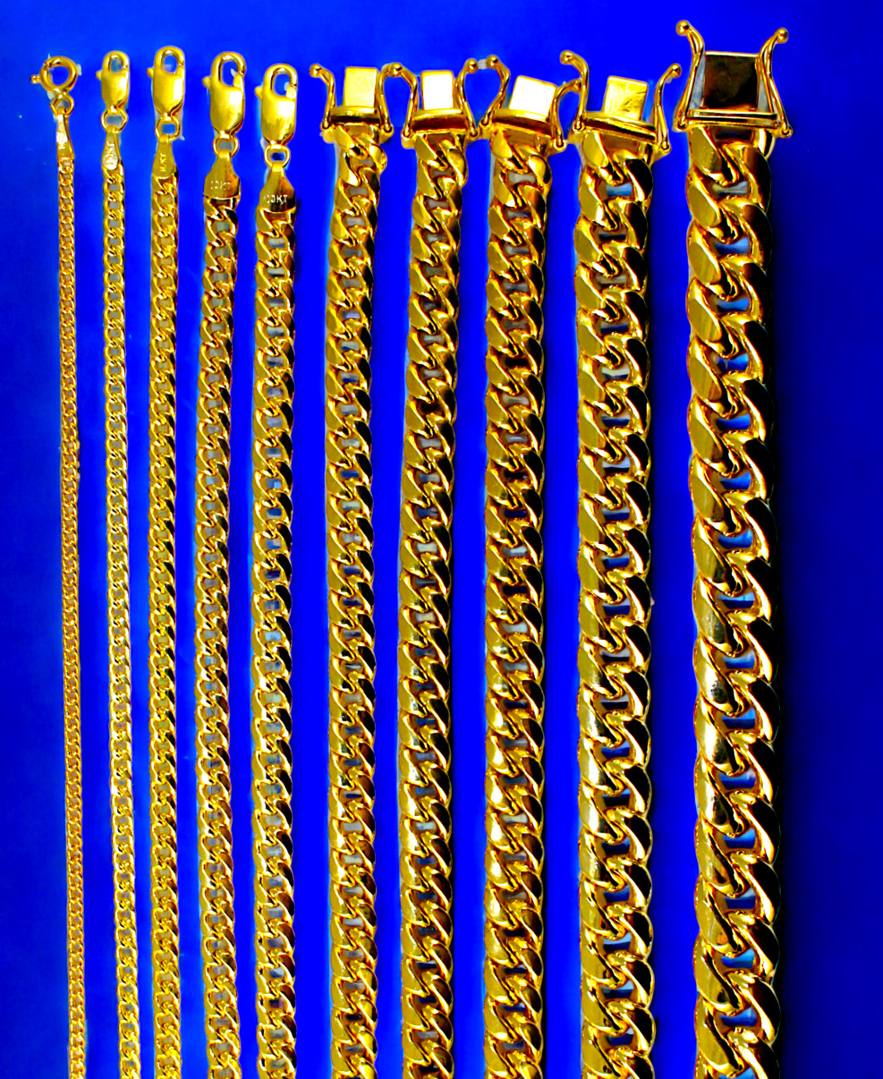 10K Yellow Gold Miami Cuban Necklace Chain Real Gold Men Women 2mm-11mm 7″-30″