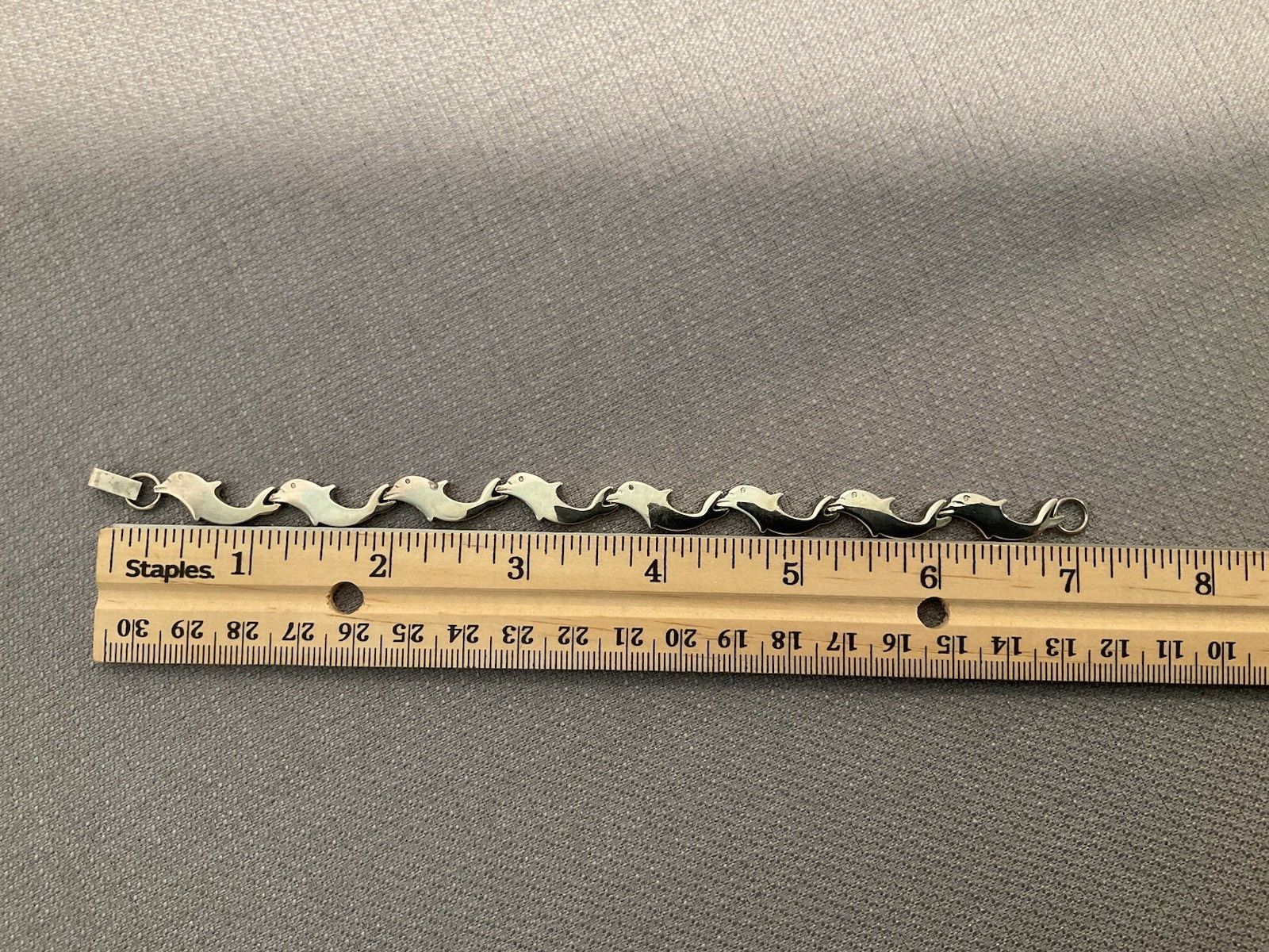 Sterling Silver Jumping Dolphin Link Bracelet 925, Fold Over Clasp, 18 Grams