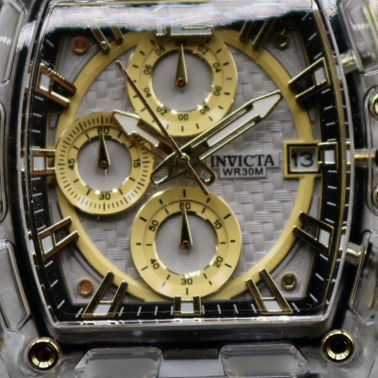 Invicta S1 Rally 42mm Gold Dial Clear Quartz Chronograph White Silicone Watch