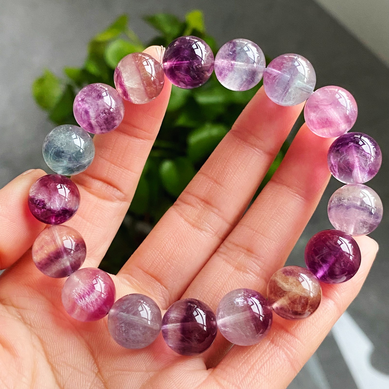 12.5mm Natural Color Fluorite Quartz Crystal Gemstone Beads Bracelet 2942