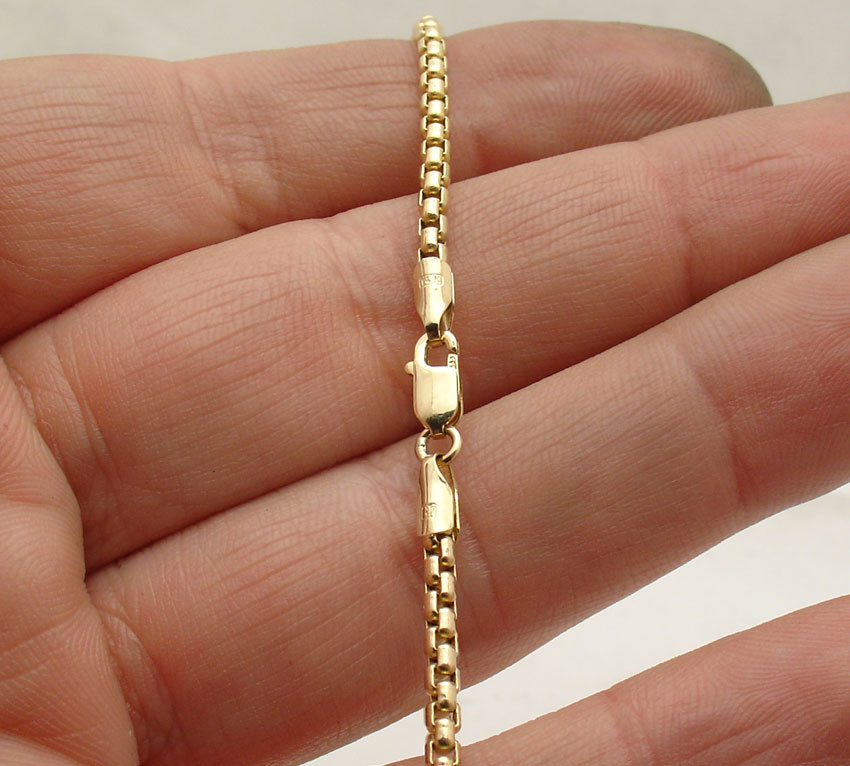 2.5mm Round Box Chain Chain Bracelet Ankle Anklet Real 14K Yellow Gold