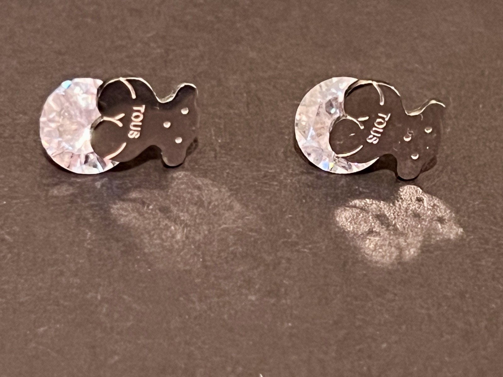PAIR OF TOUS BEAR BACKING STUD EARRINGS- CLEAR CUBIC ZIRCONIA SOLITAIRES -SILVER