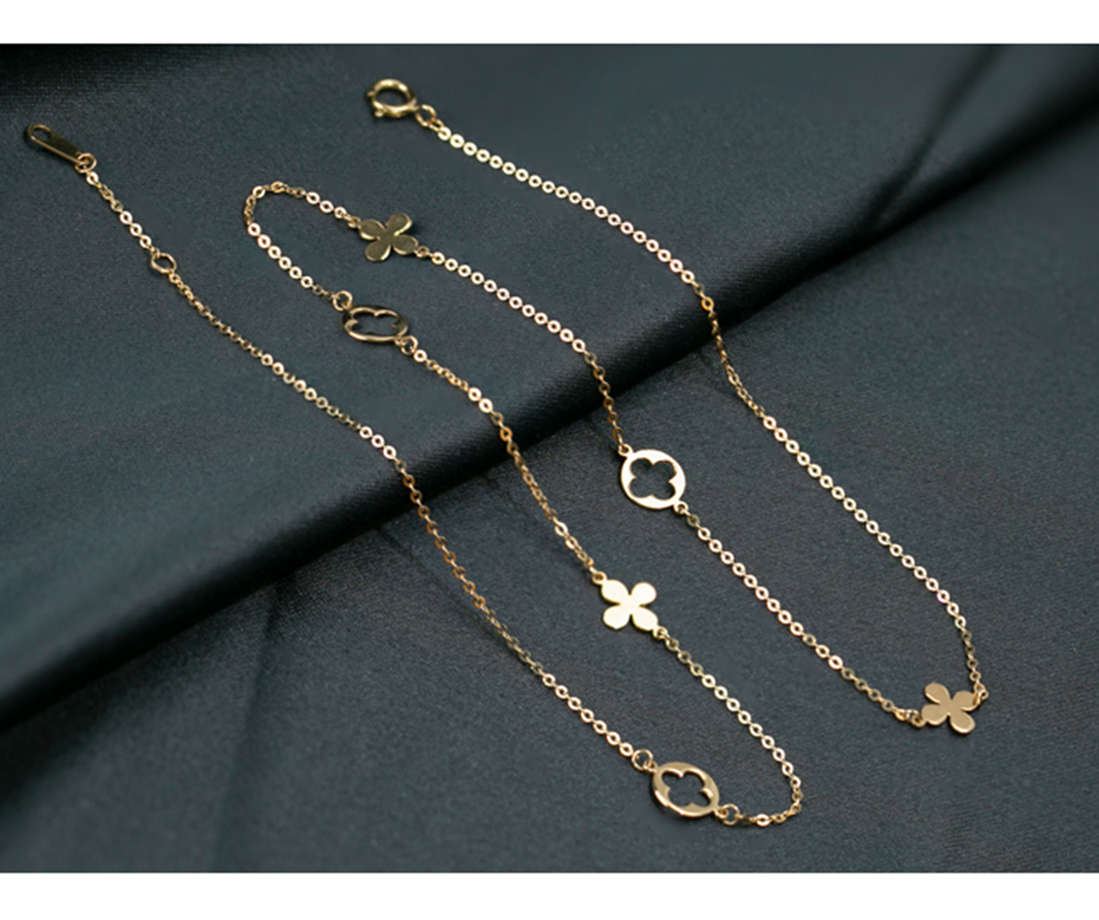 14K Real Gold Charm Necklace Women Flower Thin Choke Chain Stack Minimalist