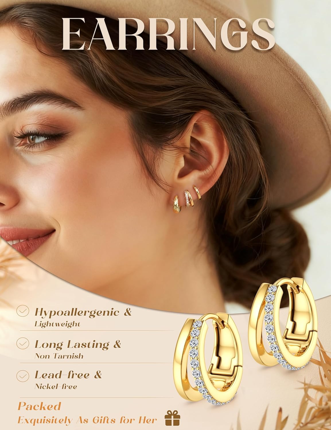 3 Pairs Small 14K Gold Plated Hoop Earrings for Women Trendy Hypoallergenic Silv