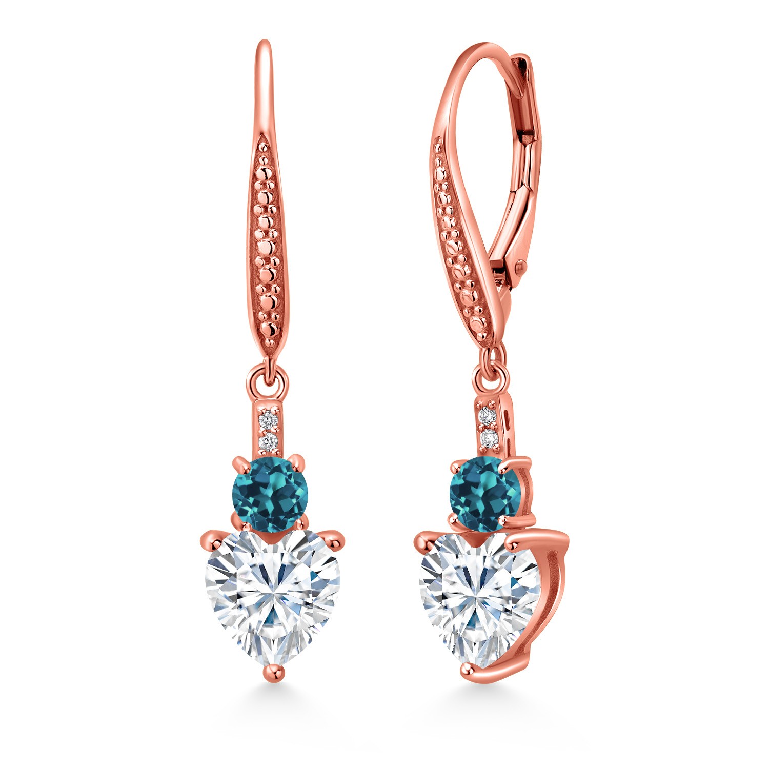 18K Rose Gold Plated Silver White Moissanite London Blue Topaz and White Lab