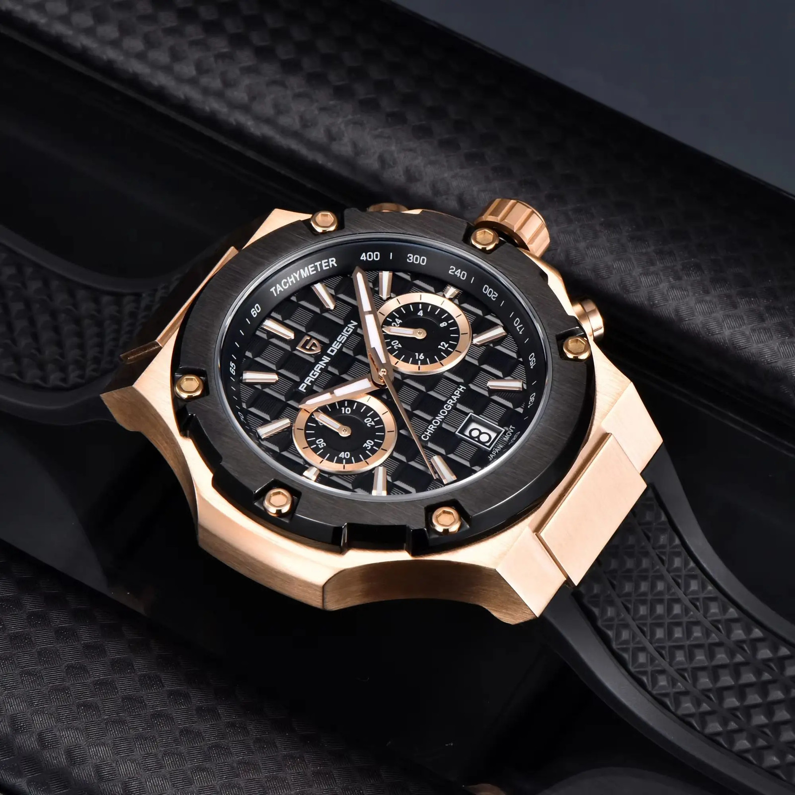 PAGANI DESIGN Men’s Chronograph Watch VK64 Quartz 10ATM Rose Gold Sport Watch