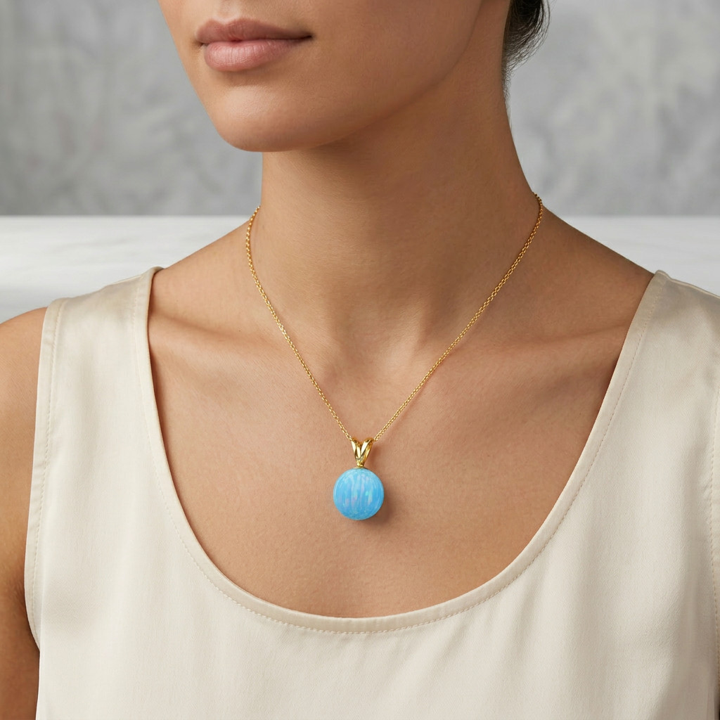 GENUINE 1.65 Cts BLUE OPAL PENDANT 14k YELLOW GOLD -NWT – Free Appraisal Service