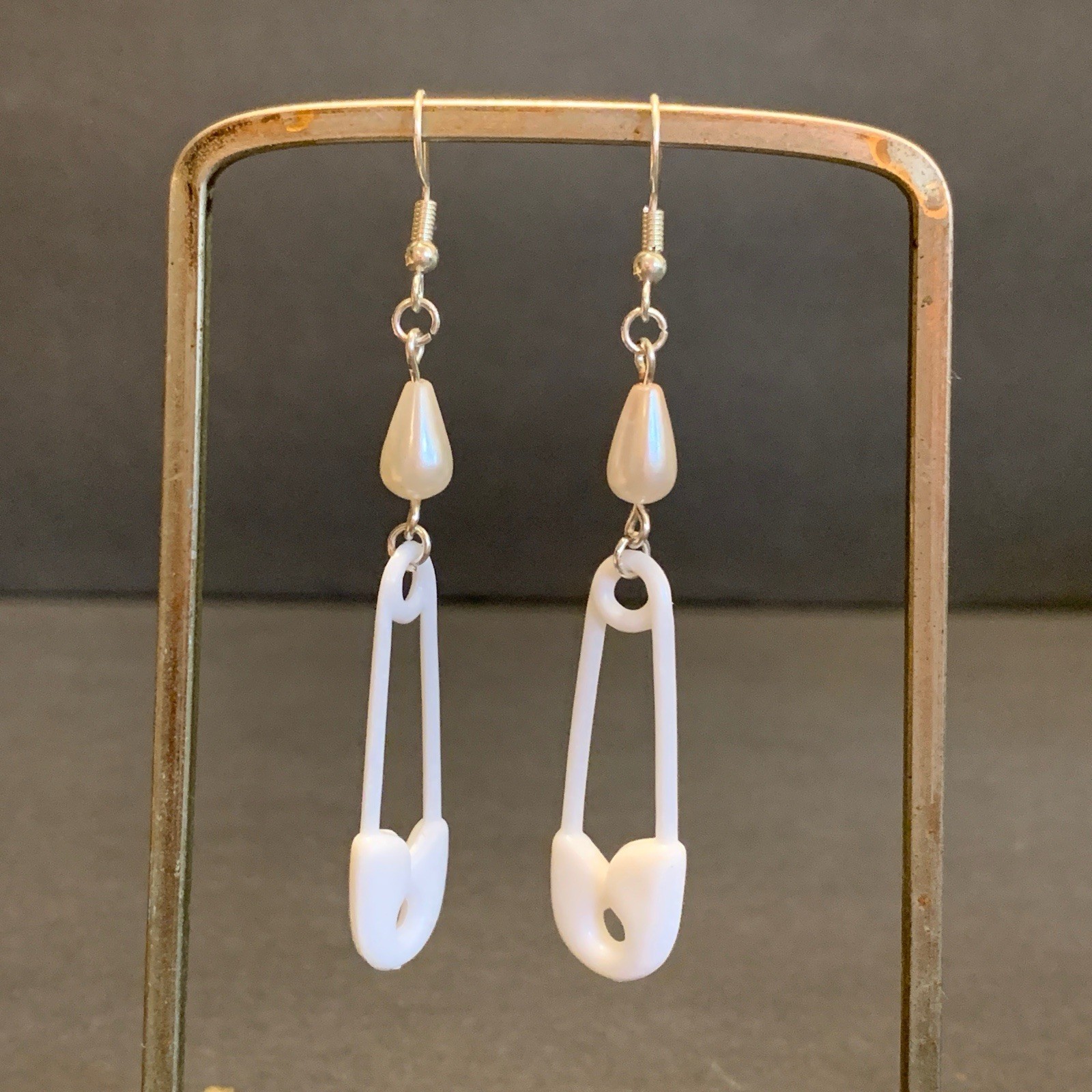 White Pearl Baby Shower Earrings Gift Dangle Handmade Gender Reveal Cute Party