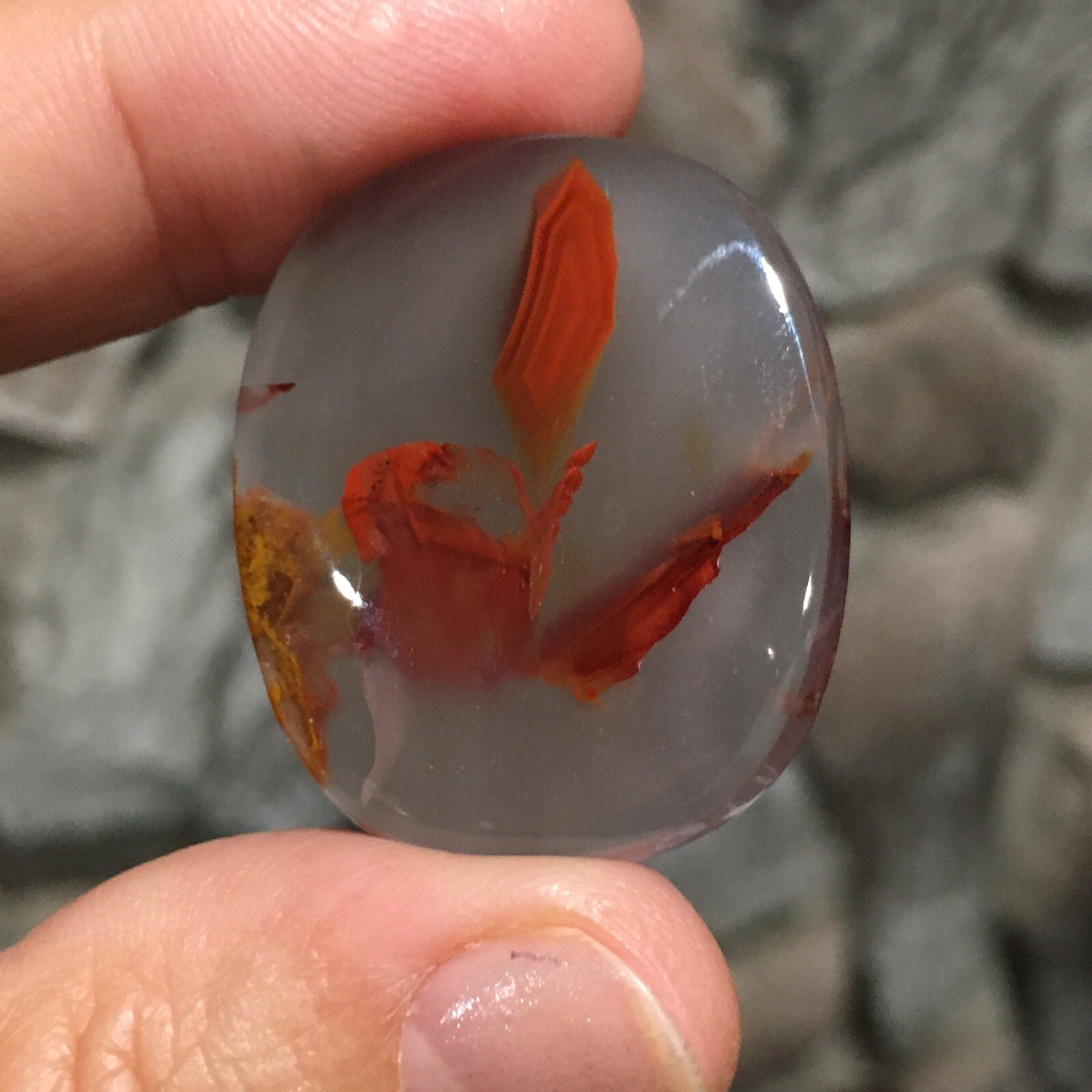 33.45x28x5.4mm Fine Kazakhstan Agate Cabochon Red Flower Collector’s Stone