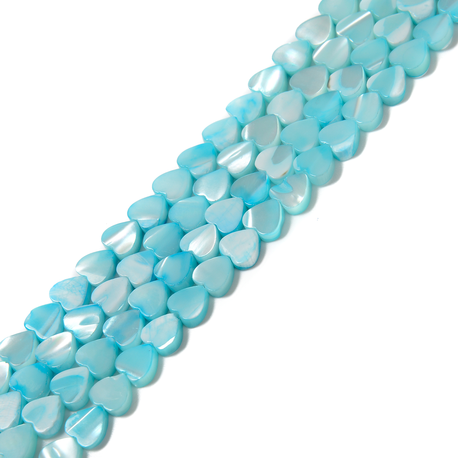Iridescent Aqua Blue MOP Shell Heart Shape Beads Size 6mm 8mm 10mm 15.5” Strand