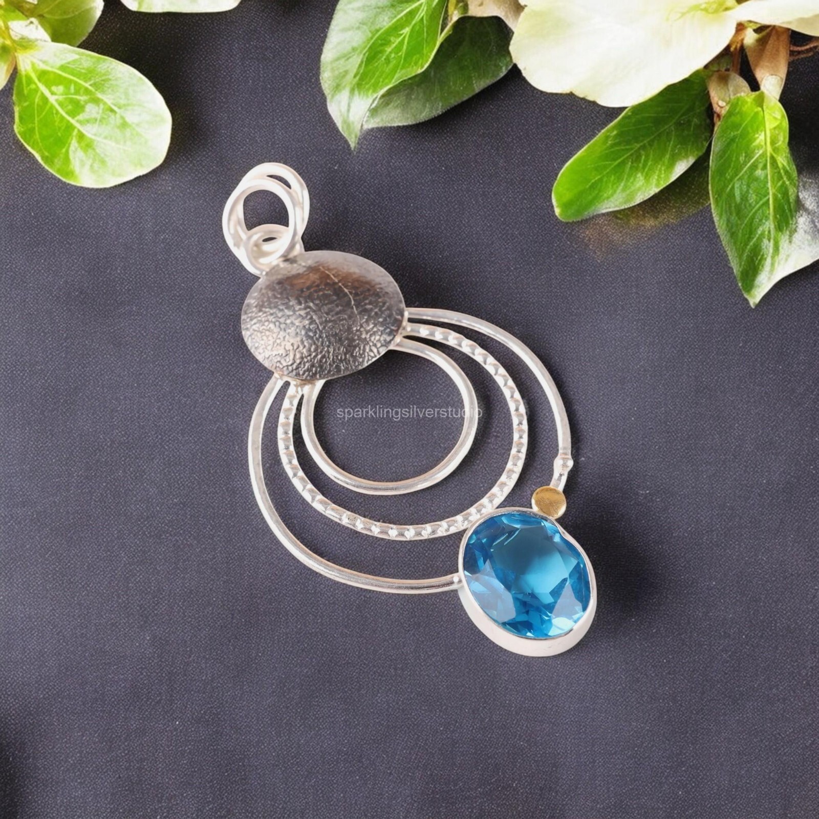 Swiss Blue Topaz Gemstone Jewelry 925 Silver Handmade Ring 2.32″ For Mother