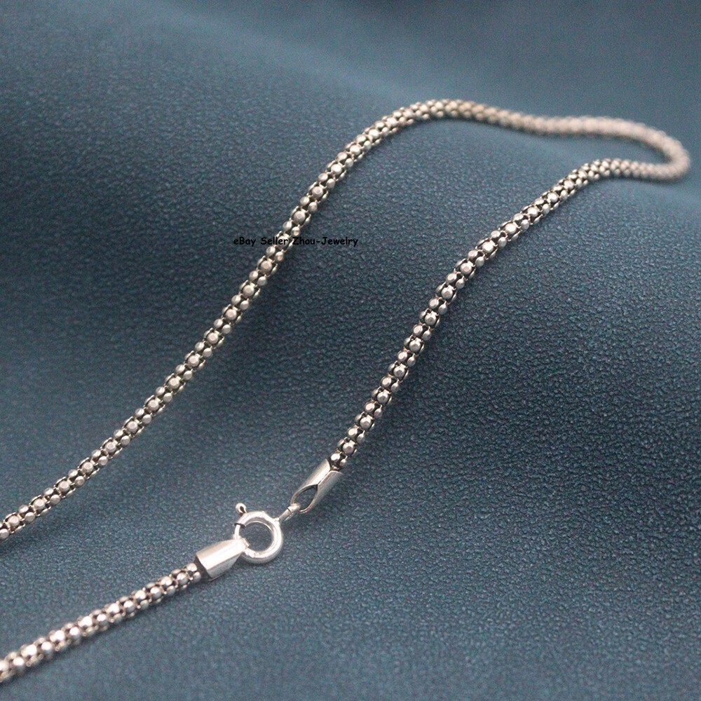 Real S925 Sterling Silver Necklace Unisex 2mm Popcorn Link Chain 5g 19.6inchL
