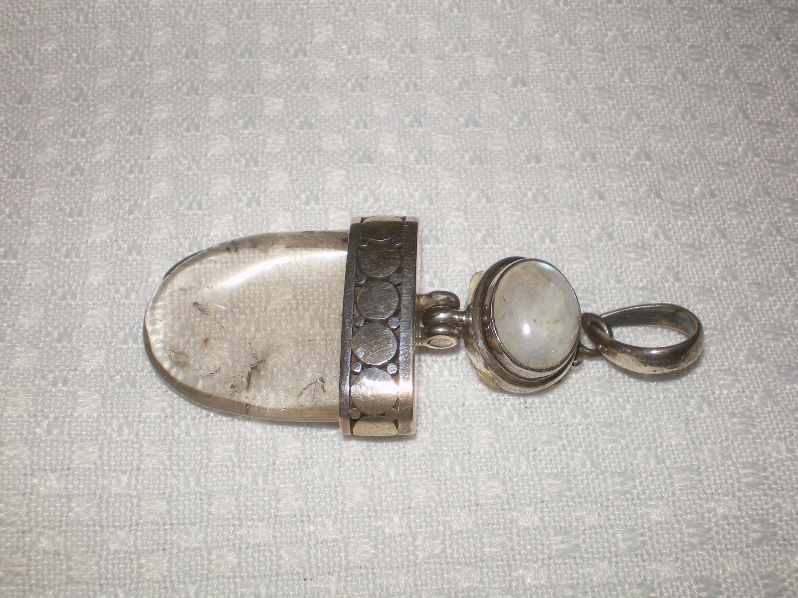 925 Sterling Silver Rutilated QUARTZ & Moonstone Pendant 15.0 gram ~ 2″ long