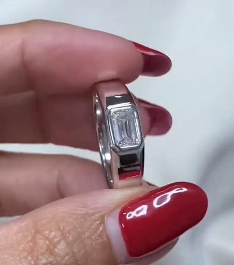 1.0 CT Emerald Cut Moissanite Solitaire 14K Gold Signet Engagement Ring