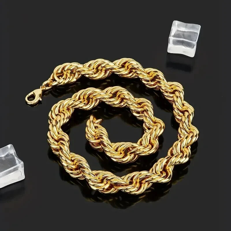 Stainless Steel Hollow Rope Chain Big Chunky Necklace Hip Hop Fashion 30mm 30″