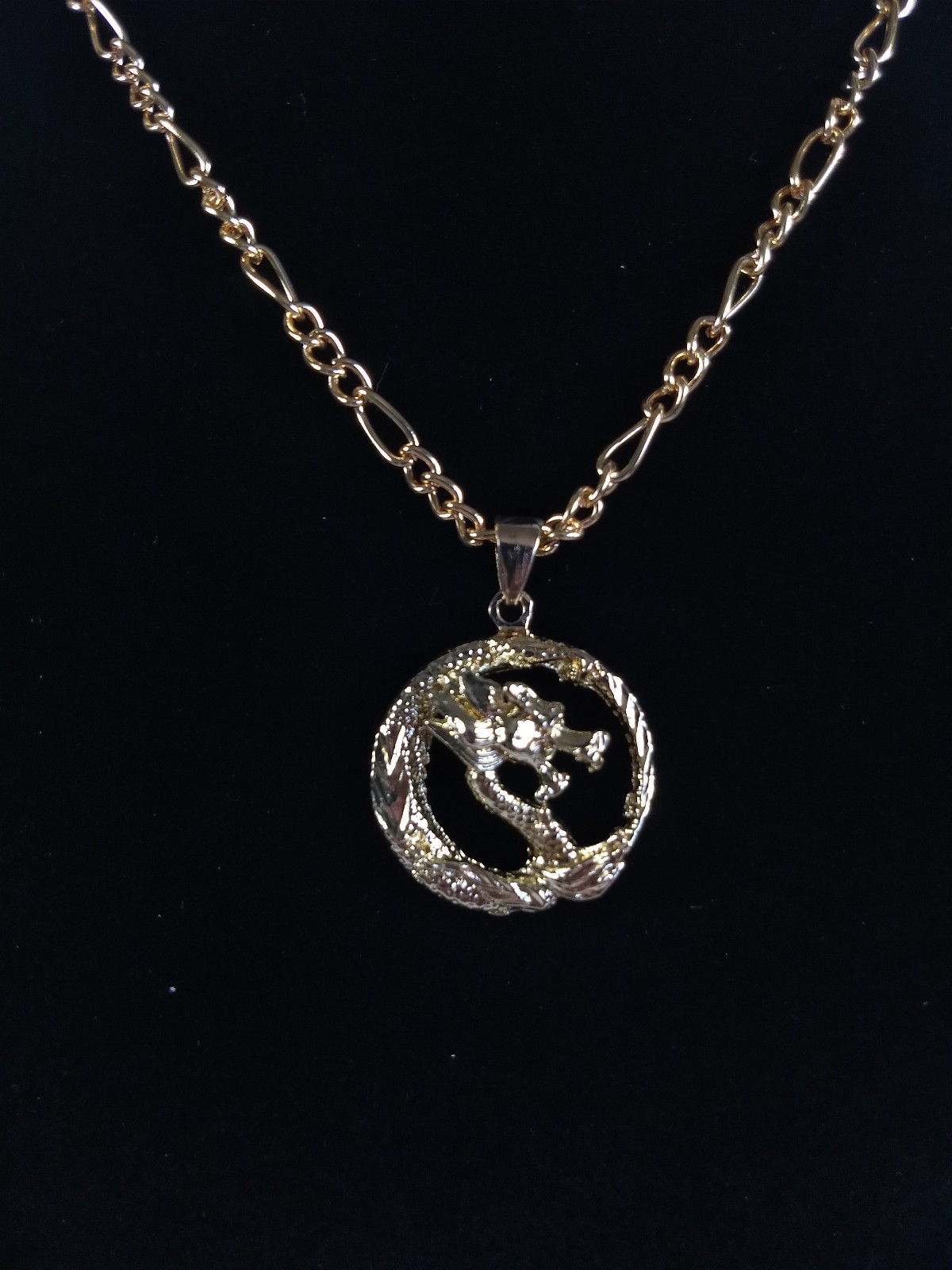 Dragon Pendant Necklace Lot 4 Gold Tone Pendants Chains Modern Rectangle Round