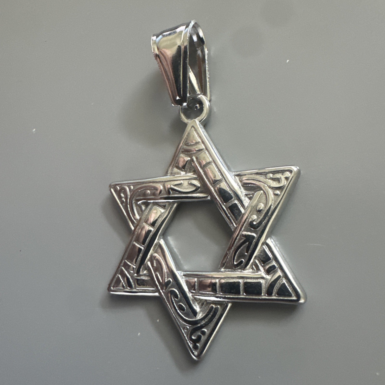 Stainless Steel Hebrew Jewish Israel Star of David Necklace Bar Mitzvah Silver
