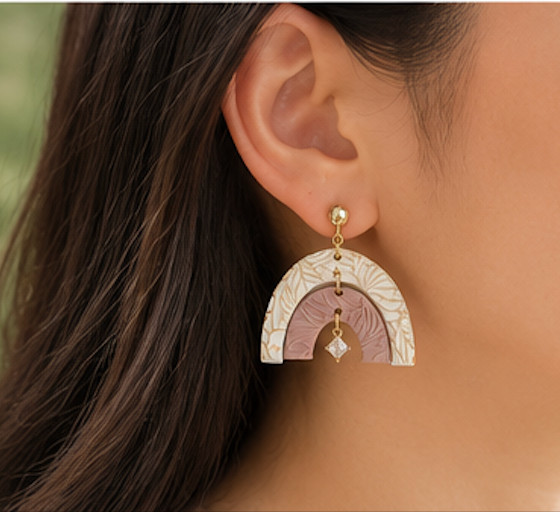 ⭐ Women’s Arch Earrings – Golden Blush | Handmade